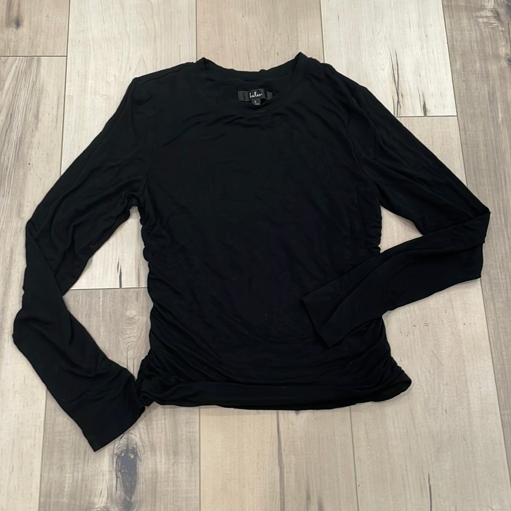 Lulus Double-lined shirred black shirt, size L.